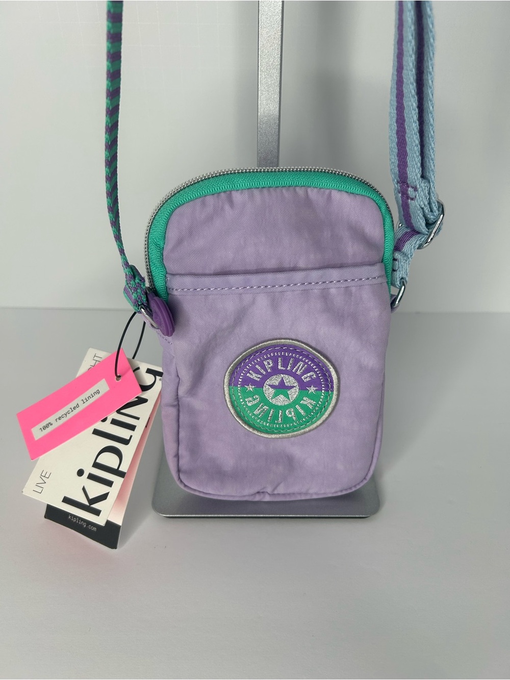 Kipling Lavender Crossbody Phone Pouch with Teal Trim